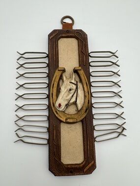 Vintage Western Horse Head Horseshoe Wall Rack‎ / Tie Holder Decor